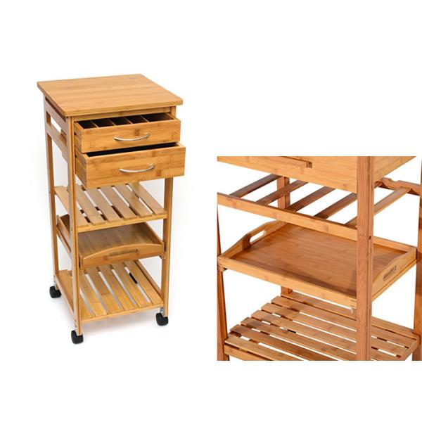 Hot Sale Bamboo Home Furniture Wooden Serving Storage Trolley Cart