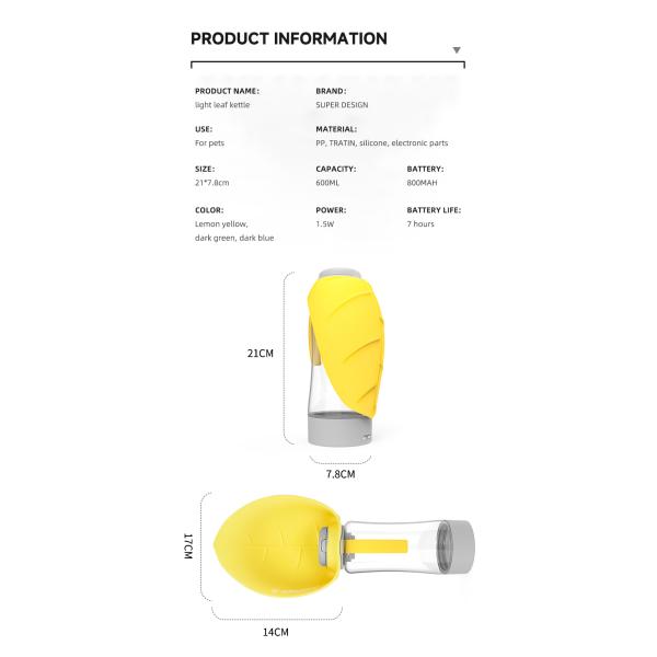 Amarillo 220V-240V Botella de bebida para perros PP Botella de agua ligera para viajes