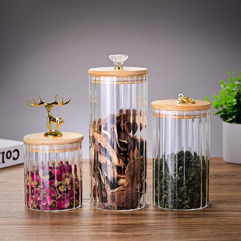 Popular Diamond Deer Tab Lid Borosilicate Glass Jar With Silicone Ring Clear Color