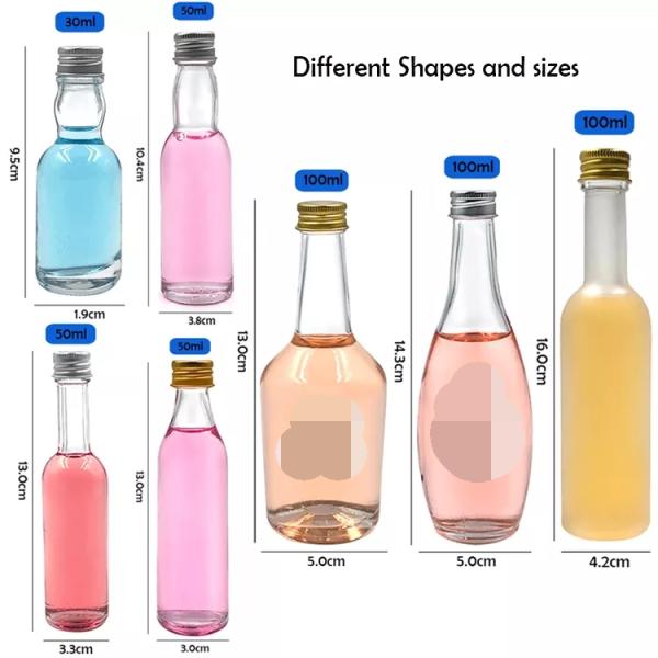 Body Material Glass 30ml 40ml 50ml 100ml Mini Bottle for Beverage Juice Wine Spirit Liquor