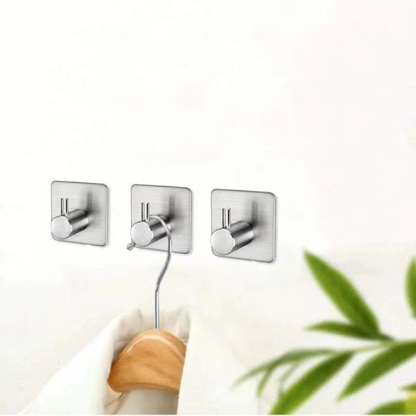 Durable and Waterproof Stainless Steel Adhesive Hooks for Bathroom and Kitchen