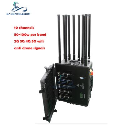 RCIED 5G Signal Jammer Blocker 10 Channels Pelican Case 500w Manpack