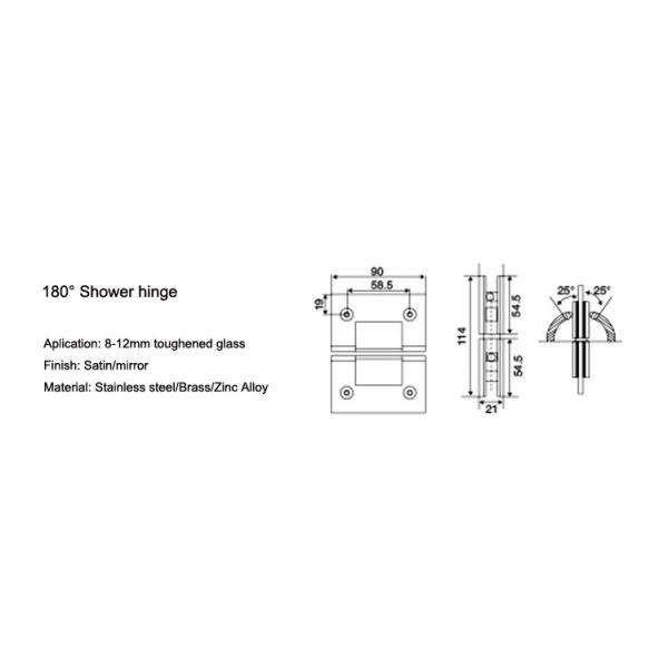 Долговечная гидравлическая стеклянная дверная петля для подключения стекла к стеклу