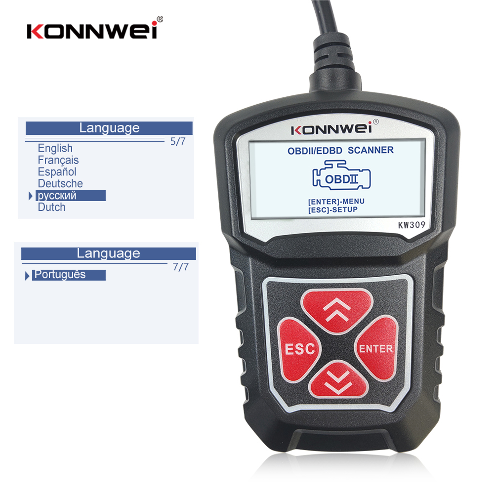 KW309 OBDII EOBD МОЖЕТ инструмент развертки для 12 языков корабля дизеля 7 бензина легких для того чтобы работать