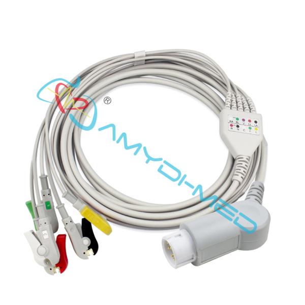 Electrode Clip 3 Lead Ecg Cable Round 12P TPU Jacket Customizable