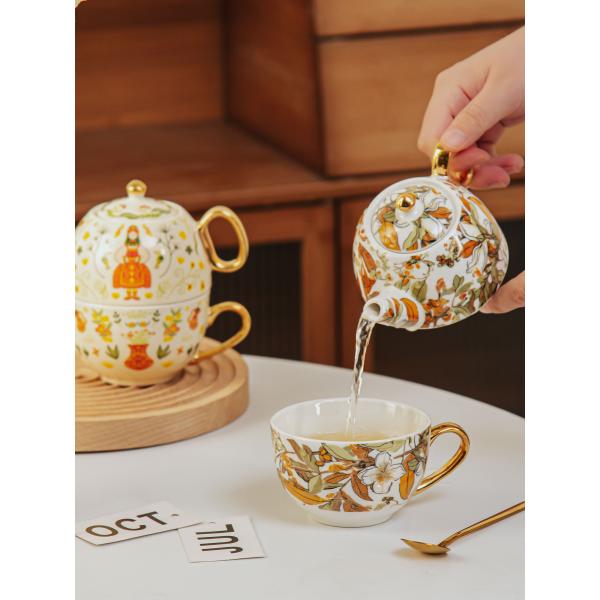 Single Teapot And Cup Set Porcelain Individual Tea Set With Wedding Gift Cup And Saucer