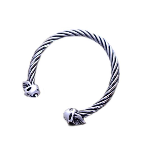 Sterling Silver Cable Cuff Bracelet with Skull Vintage Jewelry (B6041204)