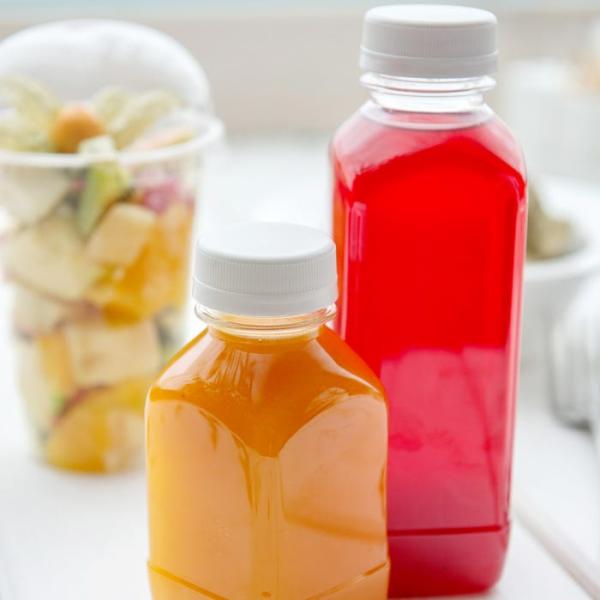 Food Grade Bpa Free Pet Beverage Milk Bottles 8oz 12oz 16oz Empty Plastic Square Juice Bottles With Caps