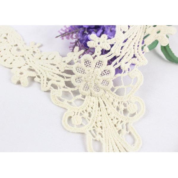 Water Soluble Cotton Lace Neck Applique , Flower Lace Bridal Neckline Applique