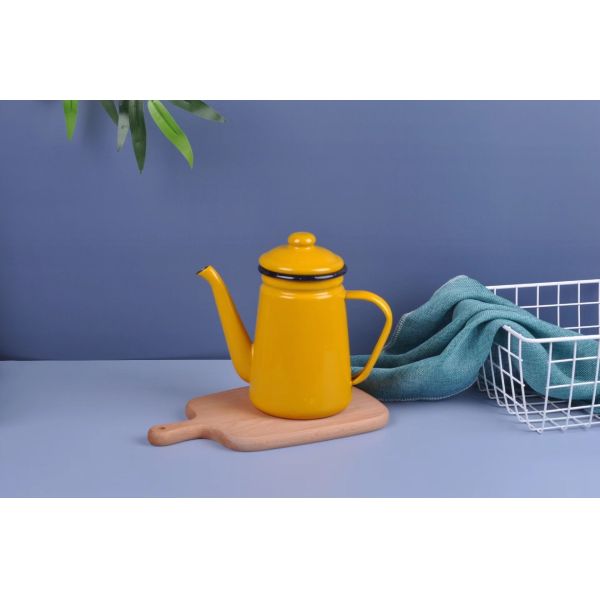 Customized Color Enamelled Metal Steel Long Mouth Tea Coffee Serving Pot 0.9L 1.2L 1.5L 2.1L for Parties Indoor Outdoor