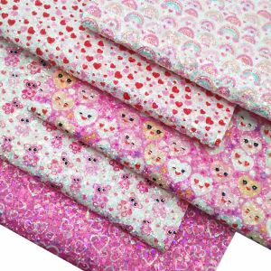 Imprimido rosa PU Polyurethane Glitter de cuero Día de San Valentín Amor forma Gretel