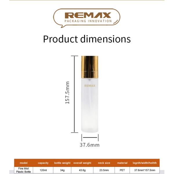 Bouteille de pulvérisation de brouillard fin de 120 ml avec bouchon doré Bouteille en plastique PP transparente