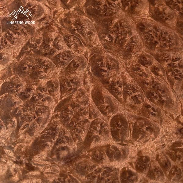 0.45mm Red Camphor Burl Veneer coupé pour le processus de coupe de qualité artisanale