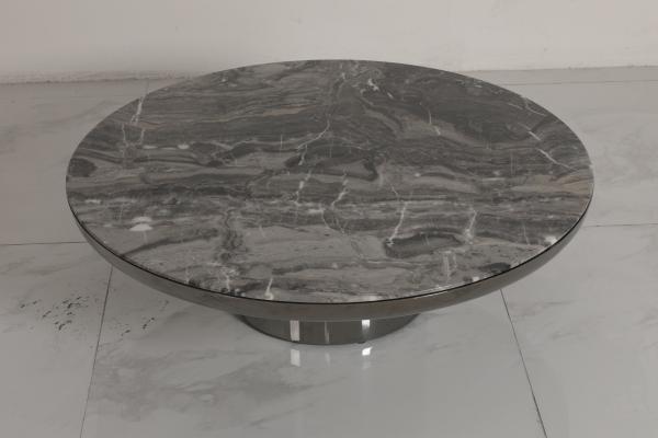 Brushed Stainless Steel Round Coffee Table With Natural Marble Top