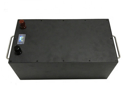 48V 100Ah Black Metal Enclosure LiFePO4 Lithium Iron Phosphate Battery Pack, Dual Copper Terminal Studs LCD Voltage Capacity Display, Side Foldable Handle Built-in BMS Deep Cycle Battery
