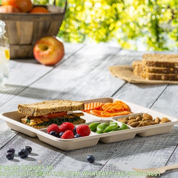 Compostable 6 Compartment Plates, 90 Pack Compartment Paper Plate, 12.5 * 8.6 inch Disposable School Lunch Trays