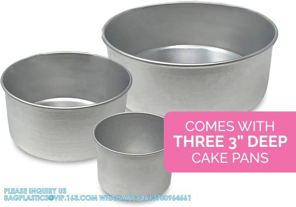 4-Inch, 6-Inch, 8-Inch Cake Pan Set For 3-Tiered Cake - Aluminum Cake Pans Sets For Baking Wedding Birthday Cakes