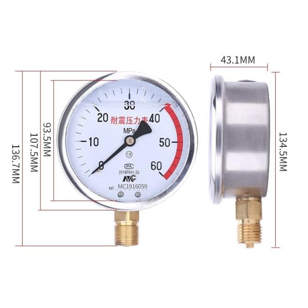 YN-100 Seismic Pressure Gauge Stainless Steel Negative Pressure Gauge