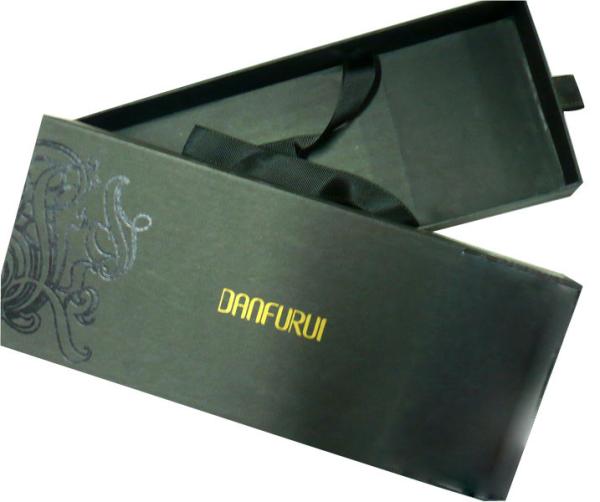 Black Drawer Keepsake Gift Boxes for Men's Tie, logo foiled, Matt Coat, inside ribbon