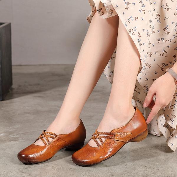 S502 Retro Ethnic Style Handmade Leather Women'S Shoes Fashion New Simple Velcro Shoes Manufacturers