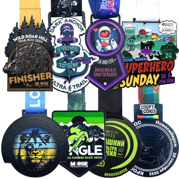 Médaille de marathon en argent d'or d'émail doux sur mesure Médailles métalliques de natation de sport