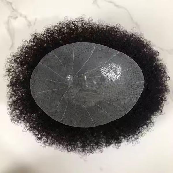 4mm 8x10 Afro Kinky Toupee Indian Human Hair pieces Man Hair Wig Poly Skin Toupee Human Hair Replacement