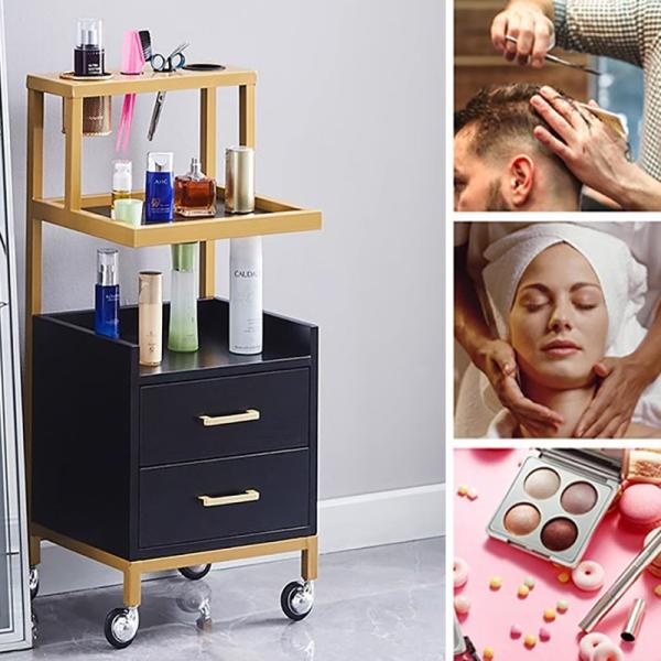 Professional Beauty Salon Rolling Storage Cart with Portable Hairdressing Trolley and Cosmetic Drawers Organizer Cabinet