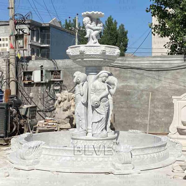 Marble Woman Pouring Water Fountain Outdoor White Stone Yard Naked Lady Fountains Handcarved Italian Garden