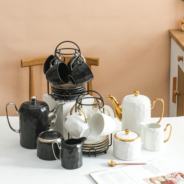 Plain White Savall HoReCa Porcelain White Teapot With Gold Trim