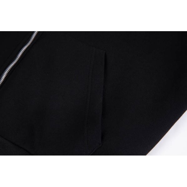 Men's Black Full-Zip Hoodie with Contrast Plaid Lining and Medium-Weight Fleece for Regular Fit