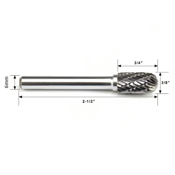 9.5mm Dia Customized Cylindrical Radius Carbide Burrs With 6mm Shank Standard Double Cut