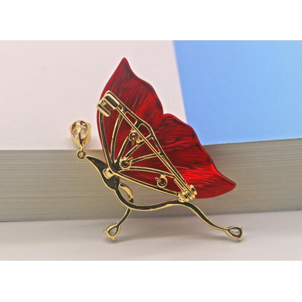 Red Petal Diamond Brooch Pin With Copper Clasp For Clothing