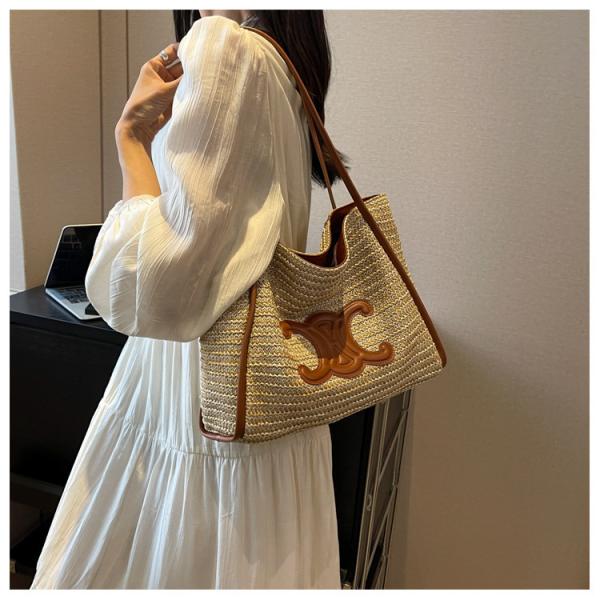 Women Small Straw Bags Summer Beach Tote Bag Handmade Woven Hobo Purse Handbag Customized New Arrival Hand Made Natural Straw Raffia Blue Striped Crochet Beach Bag Crochet Bags Custom Order