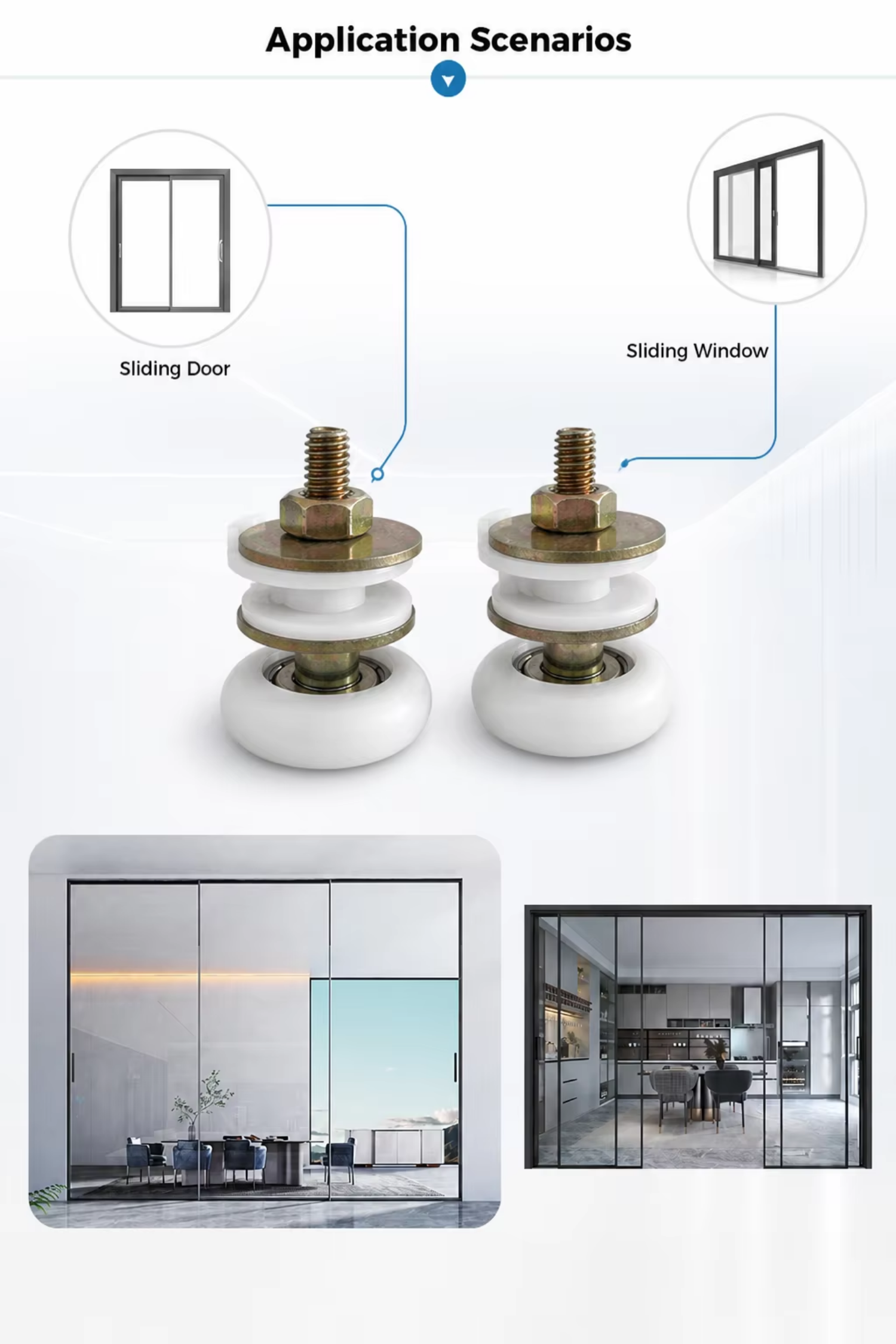 30mm Adjustable Waterproof Shower Door Roller White Nylon Sliding Door Roller for Bathroom Glass Door