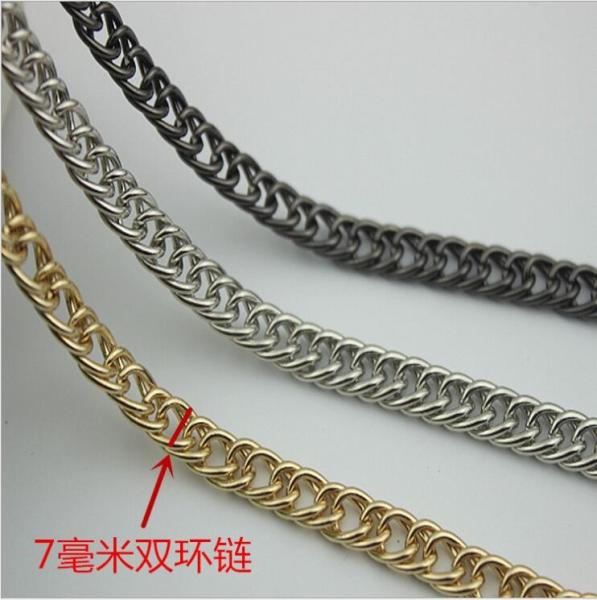 Innovative design top quality iron material bag hardware 7 mm width light gold double metal chains for handbags