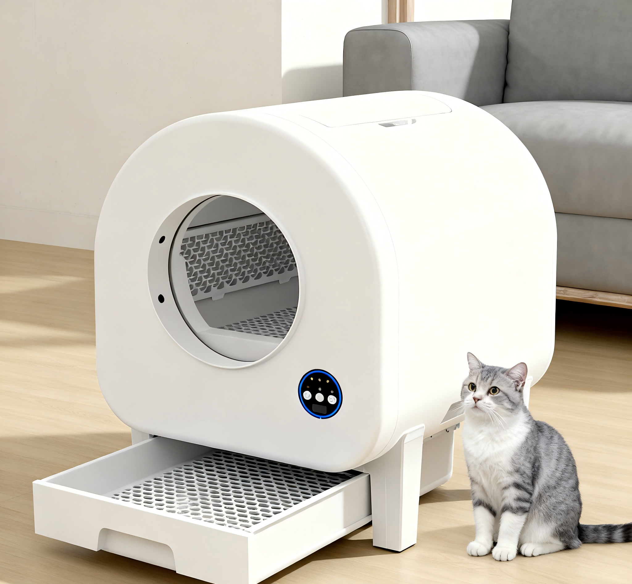 Smart Plastic Cat Litter Box Enclosed Automatic Cleaning Eco-Friendly Remote Control Odor Control