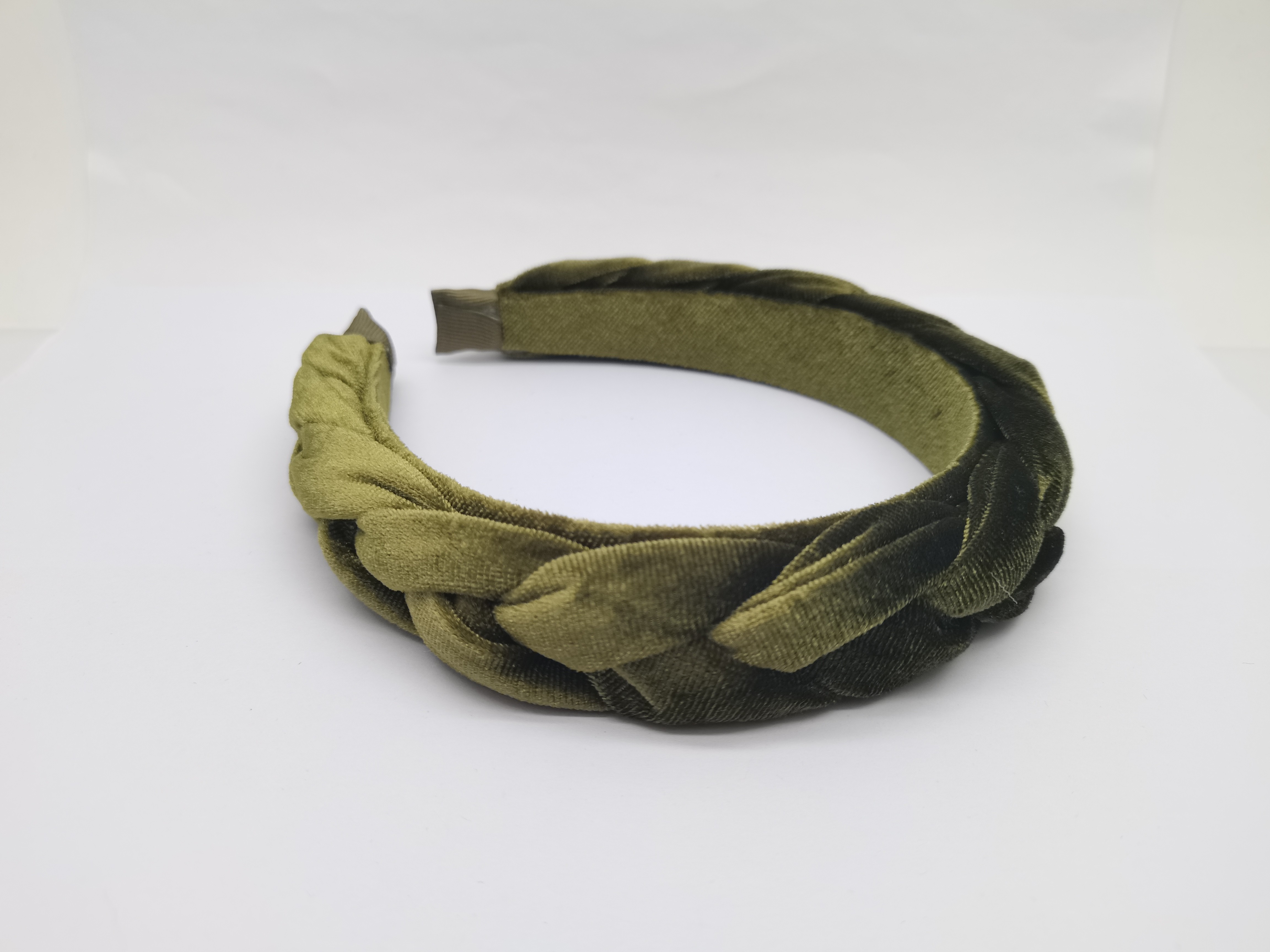 Wholesale Vintage Olive Green Braided Velvet Padded Headband for Women | Luxury Soft Hand-Woven Velvet Padded Hairband Supplier | OEM/ODM Bulk Fashion Hair Accessories