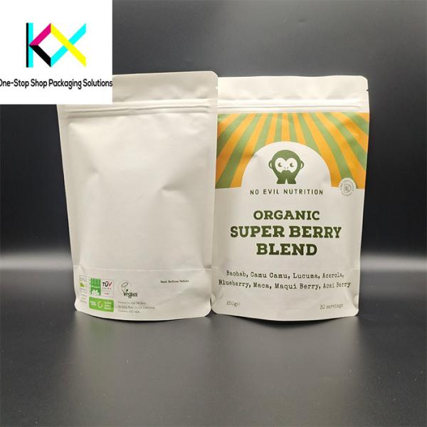 Digital Printed Compostable Packaging Bags White Kraft Paper / PLA Material Biodegradable Packaging Bags