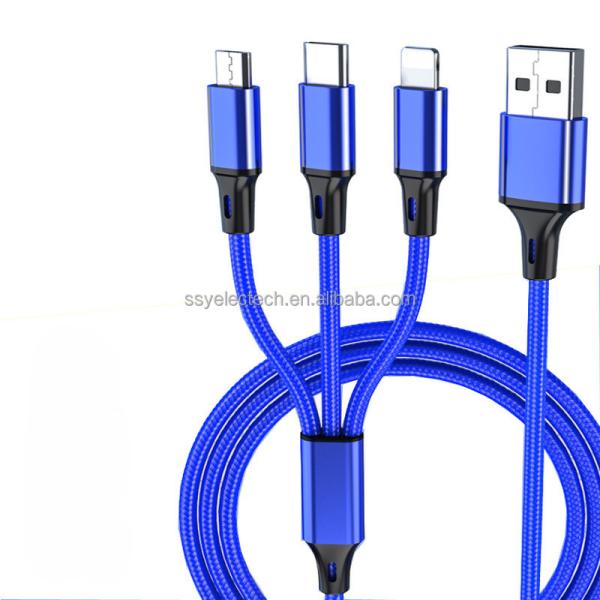 Cabo de carregamento rápido de piscamento 3 de USB em 1 tipo diodo emissor de luz de C 3A colorido