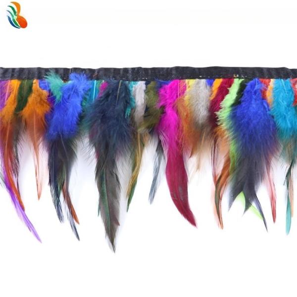 10-15cm Hackle Saddle Feather Fringe Trim  Dyed Pattern With Satin Ribbon
