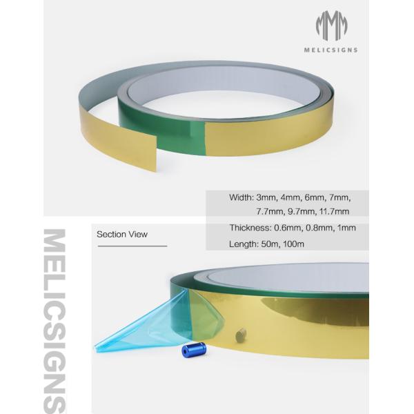 50/100 meters Gold Mirror Metallic Aluminum Channel Strips for Outdoor Advertising