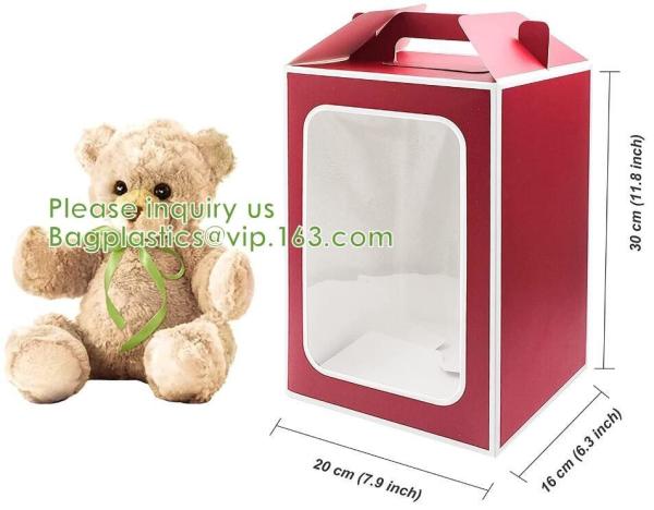Kraft Paper Bags Square Bags, Thick Paper Bag With Window For Wedding, Party, Birthday, Shopping, Flower Bags