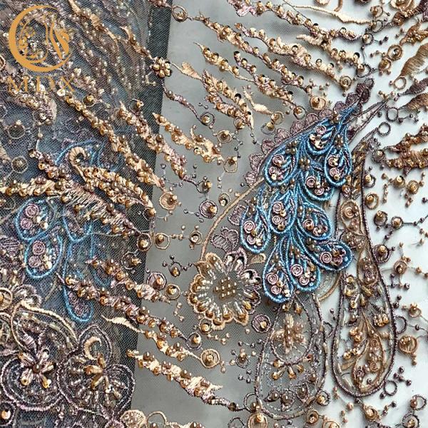 largura de 140cm para costurar o Applique multicolorido do laço do casamento 3D do bordado da tela do laço