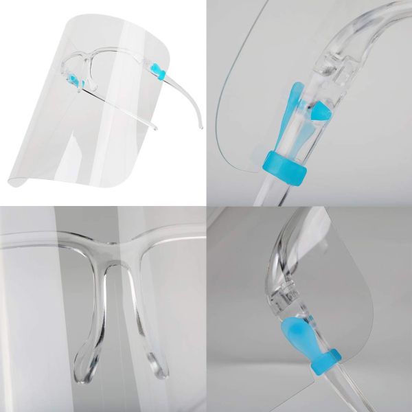 Haixin Full Coverage Anti-Fog Face Shield Clear Plastic with Glass Frame One Size Fits Most Medical Goggles for Glass Wearers