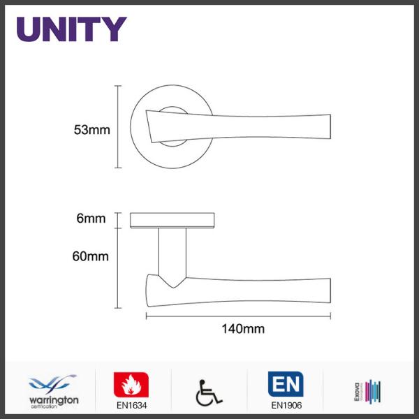Satin brushed stainless steel door handle with round backplate