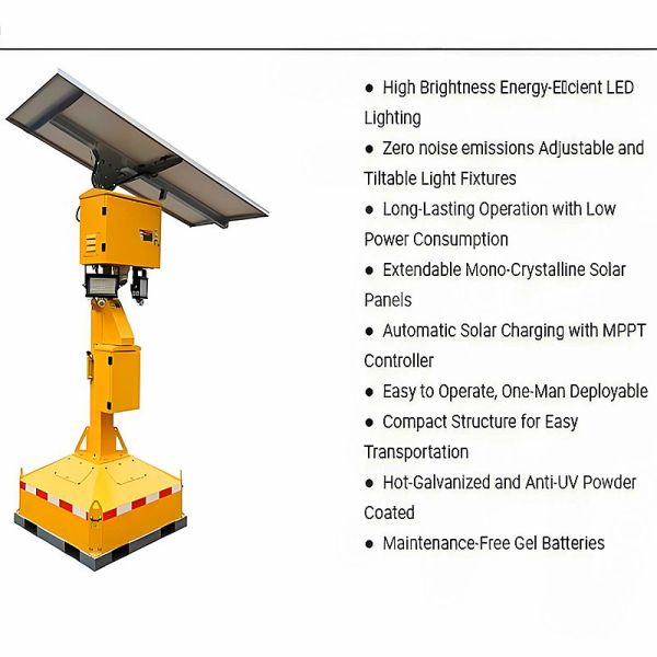 Corrosion Resistant Solar Mobile Light Tower 90° Manual Lifting Flexible Installation Outdoor Light Tower