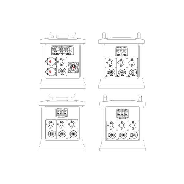 Синтаксис MK2N 5P 63A портативная распределительная коробка PE материал с 16Amp механические взаимосвязанные и переключаемые CEE розетки