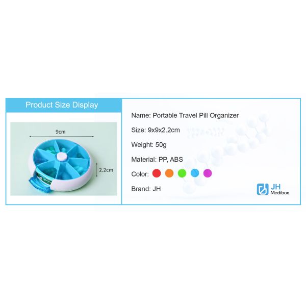 JH Medibox Promotional Medical Plastic Pill Box Organizer Round Waterproof Rotation Feature for Efficient Pill Storage