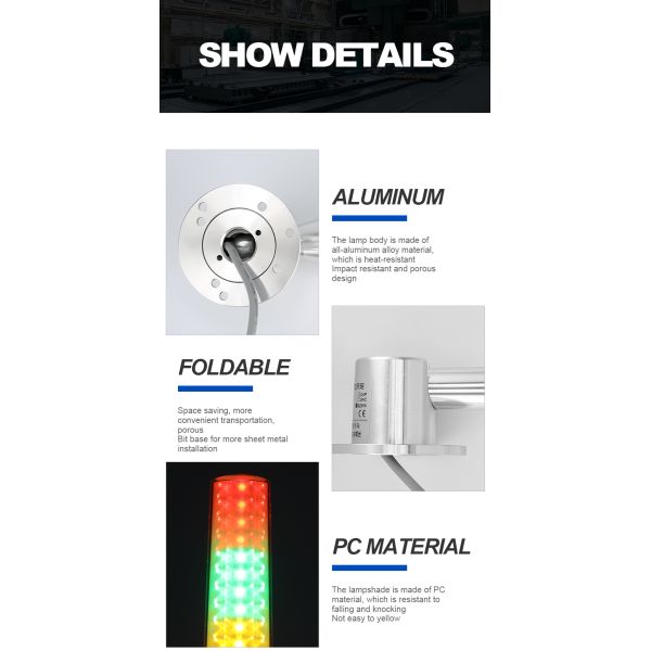 Feu de signalisation à tour à 3 couches 24V multicolore en aluminium, indicateur lumineux à LED clignotantes