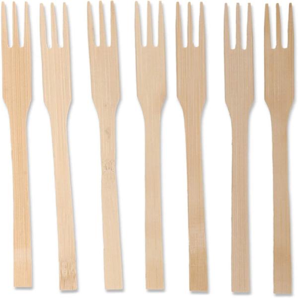 14cm Disposable Bamboo Trident Fork 5.5'' For Dessert Cake Dish in Restaurants